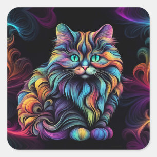 Schattigee Kleurrijke Kitty Cat Art Vierkante Sticker