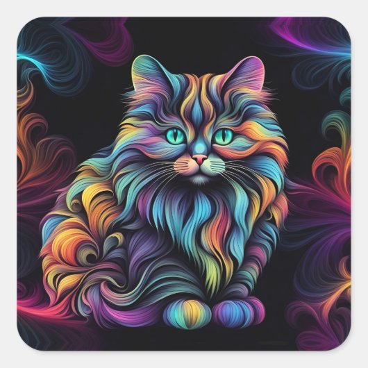 Schattigee Kleurrijke Kitty Cat Art Vierkante Sticker (Voorkant)