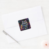 Schattigee Kleurrijke Kitty Cat Art Vierkante Sticker (Envelop)