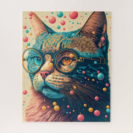 Schattigee Kleurrijke Kitty Cat Illustratie Legpuzzel (Verticaal)
