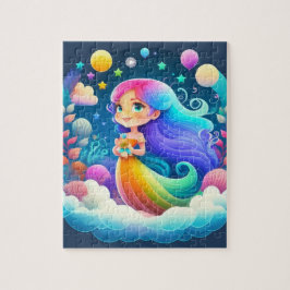 Schattigee kleurrijke kleine prinses met regenboog legpuzzel