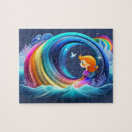 Schattigee kleurrijke kleine prinses met regenboog legpuzzel