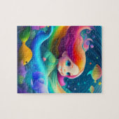 Schattigee kleurrijke kleine prinses met vis legpuzzel (Horizontaal)