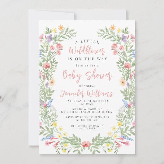 Schattigee kleurrijke kleine wilde bloem baby meis kaart (Voorkant)