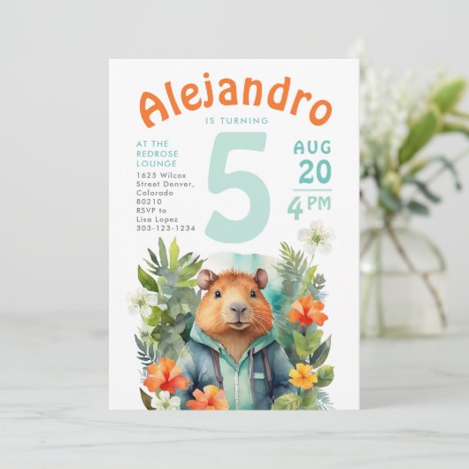 Schattigee kleurrijke knaagdier verjaardagsbloemen kaart (Staand voorkant)