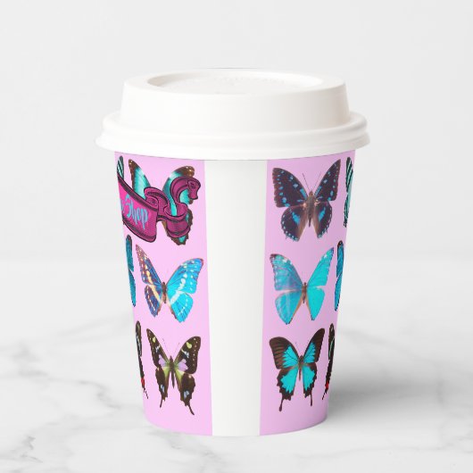 Schattigee Kleurrijke Koffie Vlinder Shop Papieren Papieren Bekers (Links)