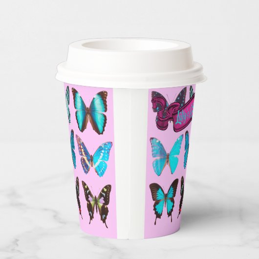 Schattigee Kleurrijke Koffie Vlinder Shop Papieren Papieren Bekers (Rechts)