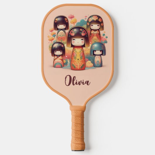 Schattigee kleurrijke Kokeshi-poppen Pickleball Paddle (Voorkant)