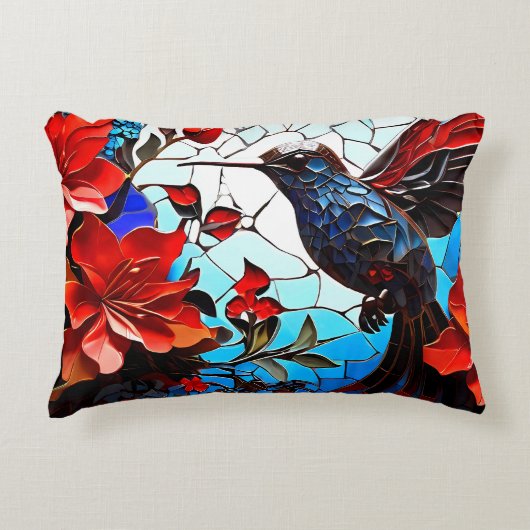 Schattigee kleurrijke kolibrie mozaïeken accent kussen (Voorkant)