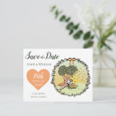 Schattigee Kleurrijke Konijnenbruiloft Save the Da Aankondigingskaart (Staand voorkant)