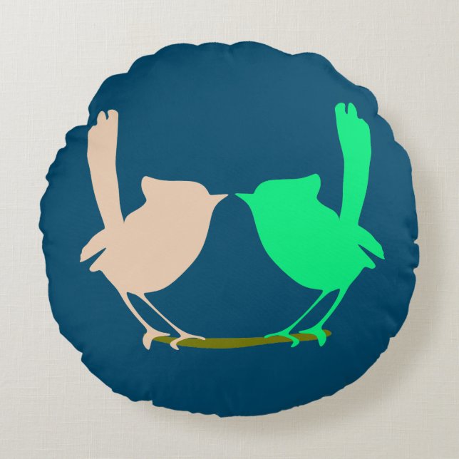 Schattigee Kleurrijke Lente vogels partij Rond Kussen (Voorkant)