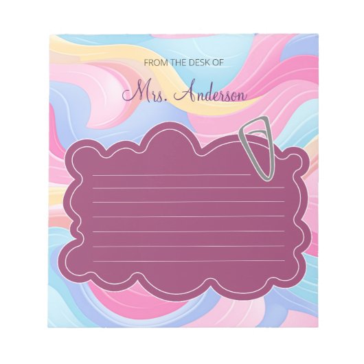 Schattigee kleurrijke leraarsnaam Rainbow Pastel W Notitieblok (Voorkant)