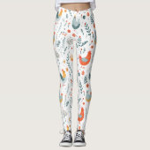 Schattigee Kleurrijke Leuke Kip Bloemen Leggings (Voorkant)