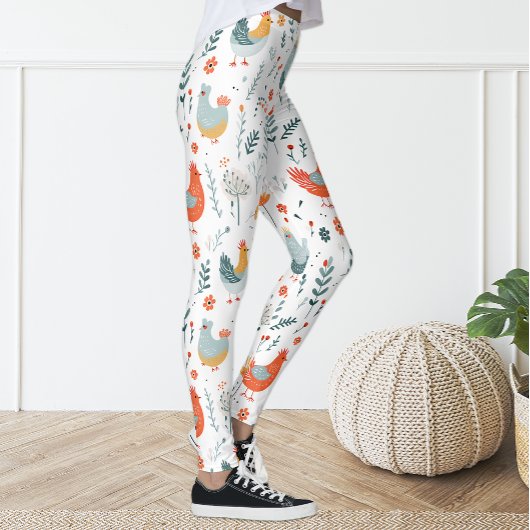 Schattigee Kleurrijke Leuke Kip Bloemen Leggings