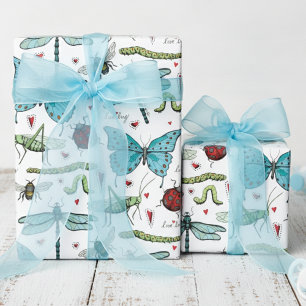 Schattigee Kleurrijke  Liefdesinsect Insecten Cadeaupapier