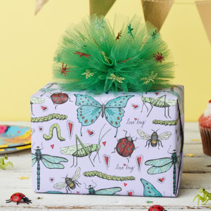 Schattigee Kleurrijke  Liefdesinsect Insecten Cadeaupapier