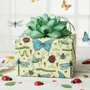 Schattigee Kleurrijke  Liefdesinsect Insecten Cadeaupapier