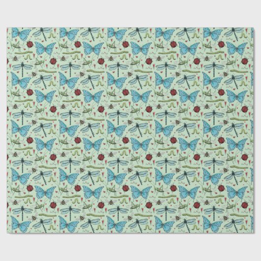 Schattigee Kleurrijke  Liefdesinsect Insecten Cadeaupapier (Vlak)