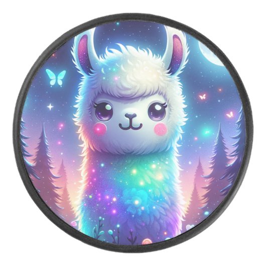Schattigee Kleurrijke Llama Holografisch | Hockey Puck (Voorkant)