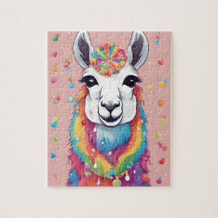 Schattigee kleurrijke Llama met snoepjes en snoepj Legpuzzel