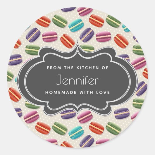 Schattigee Kleurrijke Macarons Pattern Keuken Ronde Sticker (Voorkant)