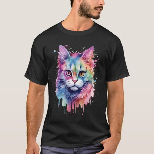 Schattigee Kleurrijke Maine Coon Kattengezicht Voo T-shirt (Voorkant)