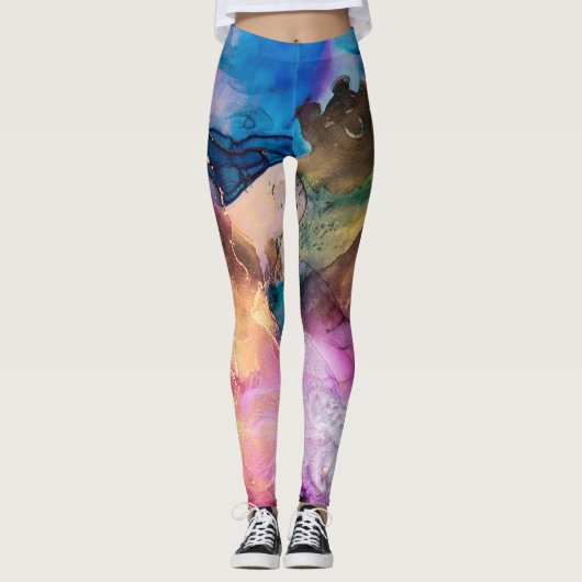 Schattigee kleurrijke marmeren all-over-print Legg Leggings (Voorkant)
