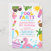 Schattigee Kleurrijke Meisjes Retro Pool Party Ver Kaart (Voorkant)