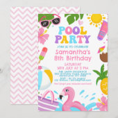 Schattigee Kleurrijke Meisjes Retro Pool Party Ver Kaart (Voorkant / Achterkant)