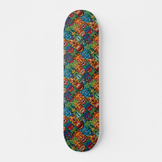 Schattigee Kleurrijke Moderne Tropische Tiki Gezic Persoonlijk Skateboard (Voorkant)