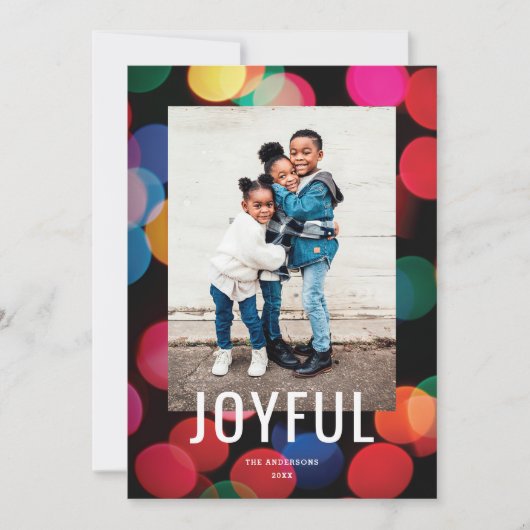 Schattigee kleurrijke moderne verlichting vreugdev feestdagenkaart (Voorkant)