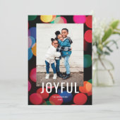 Schattigee kleurrijke moderne verlichting vreugdev feestdagenkaart (Staand voorkant)