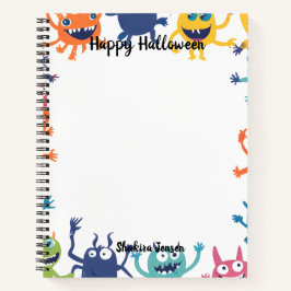 Schattigee kleurrijke monsters blij Halloween Notitieboek