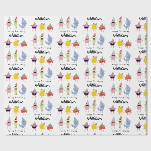Schattigee Kleurrijke Monsters Grappige Kids Verja Cadeaupapier (Vlak)