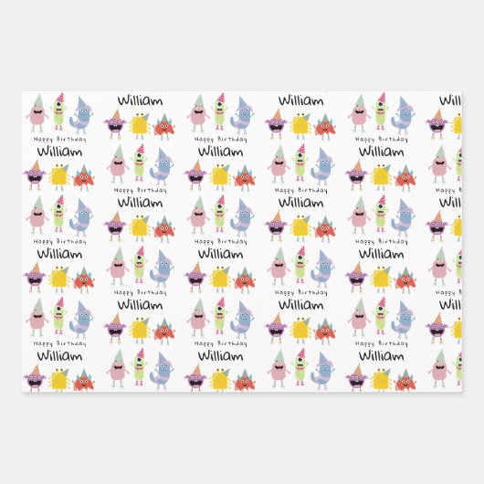 Schattigee Kleurrijke Monsters Grappige Kids Verja Inpakpapier Vel (Voorkant)