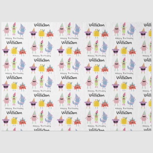 Schattigee Kleurrijke Monsters Grappige Kids Verja Tissuepapier (Voorkant)