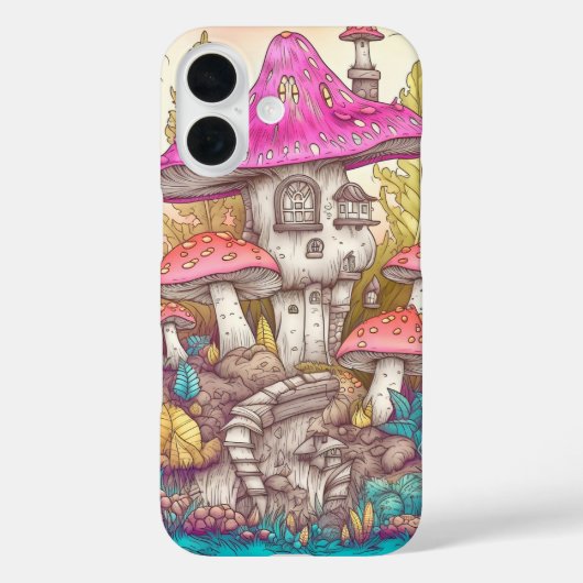 Schattigee Kleurrijke Mushroom House Art Case-Mate iPhone Case (Achterkant)