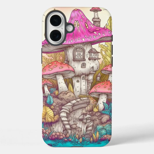 Schattigee Kleurrijke Mushroom House Art Case-Mate iPhone Case (Achterkant)