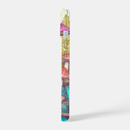 Schattigee Kleurrijke Mushroom House Art iPhone 15 Case (Linkerkant)
