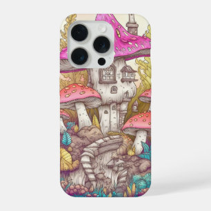 Schattigee Kleurrijke Mushroom House Art iPhone 15 Pro Case