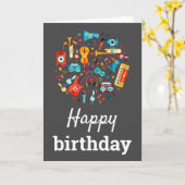 Schattigee kleurrijke muziek Happy Birthday Kaart (Gele Bloem)