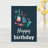 Schattigee kleurrijke muziek Happy Birthday Kaart (Gele Bloem)
