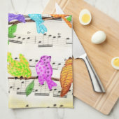 Schattigee Kleurrijke Muzikale Vogels Keukendoek Theedoek (Quarter Fold)