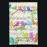 Schattigee Kleurrijke Muzikale Vogels Keukendoek Theedoek<br><div class="desc">Keuken Handdoeken met Schattigee Kleurrijke Musical Birds Symfonie - Happy Song - Spring Melody Tekening - - Kies / Voeg Uw Unieke Tekst / Lettertype / Kleur - Maak Uw Speciale Handdoek Gift - Formaat wijzigen en verplaatsen of verwijderen en elementen / afbeelding toevoegen met maatwerk tool ! - Tekenen...</div>