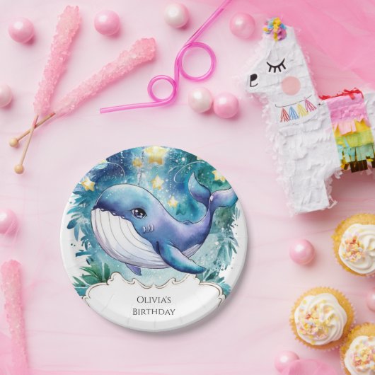Schattigee kleurrijke nautische walvis verjaardag papieren bordje (Feest)
