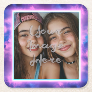 Schattigee Kleurrijke Neon Vaporwave Foto Rand Kartonnen Onderzetters