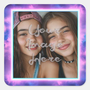 Schattigee Kleurrijke Neon Vaporwave Foto Rand Vierkante Sticker