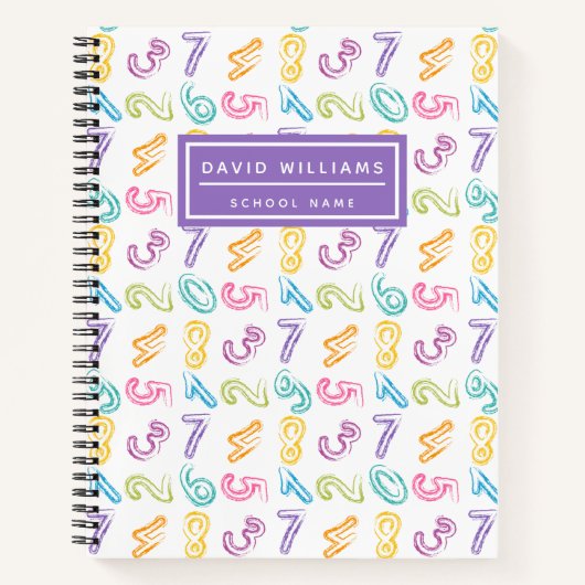 Schattigee Kleurrijke Nummers Patroon Kinder Naam Notitieboek (Voorkant)