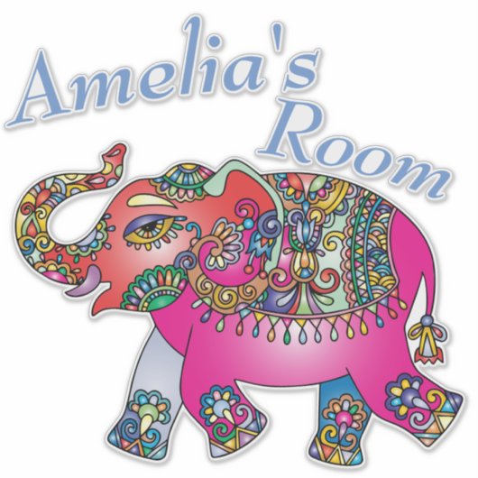 Schattigee Kleurrijke Olifant Kind Slaapkamerdeur  Sticker (Voorkant)