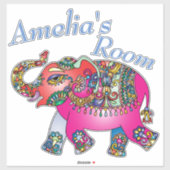 Schattigee Kleurrijke Olifant Kind Slaapkamerdeur  Sticker (Vel)